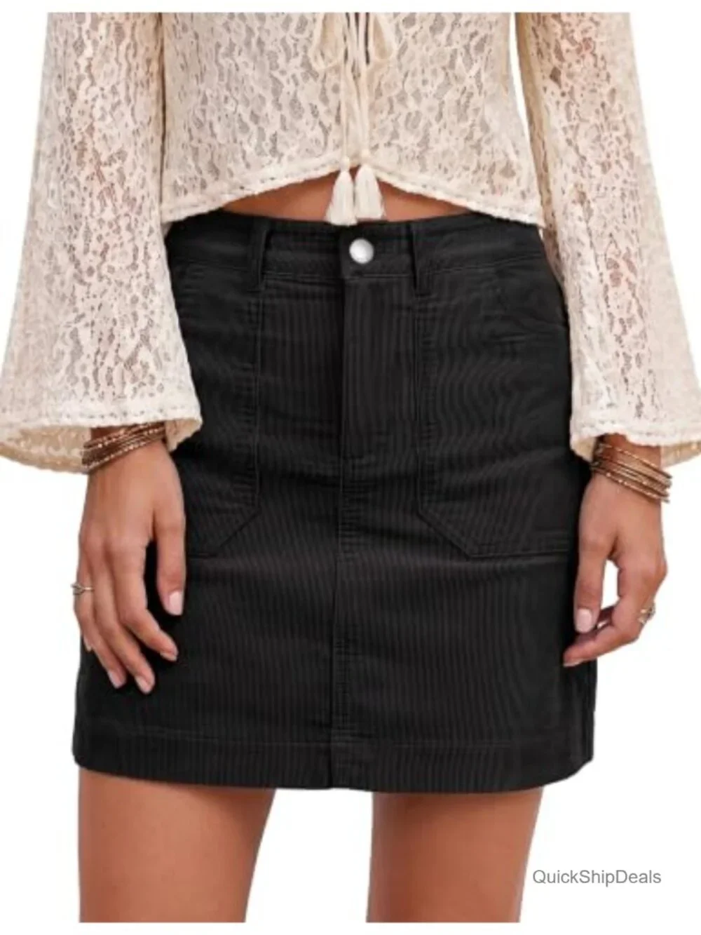 High Waisted Corduroy A-Line Skirt for Women | 98% Cotton 2% Elastane | Front